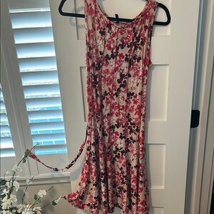 New Directions Pink and Red Tie Front A-line Sundress